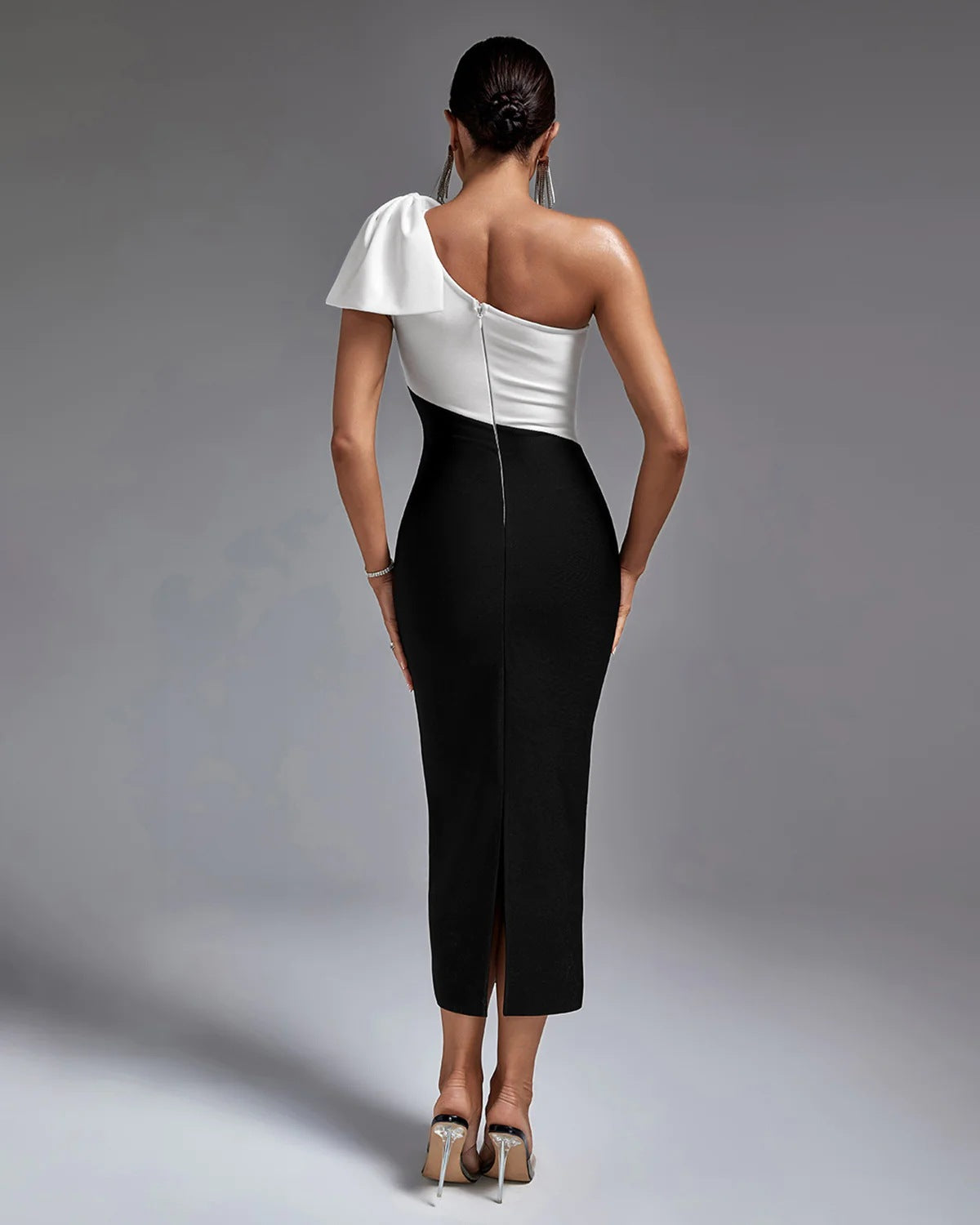 Shoulder Bow Stitching Casual Long Bandage One-piece Dress