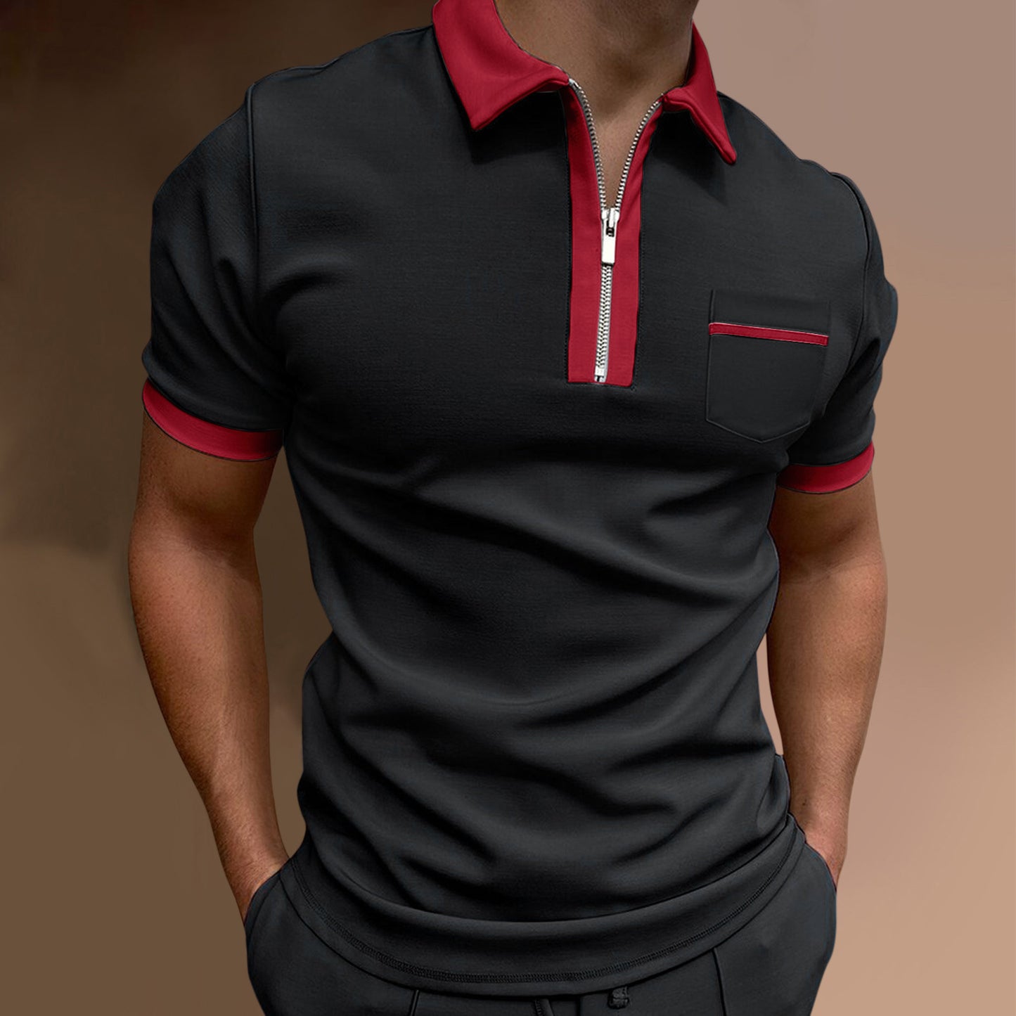 Men's Lapel Fashion Slim Pocket Men's T-Shirt POLO Shirt